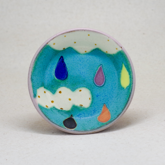 空と雨つぶ 丸皿