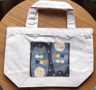 ミフウ　ミニトートバッグ　ネコ　生成り