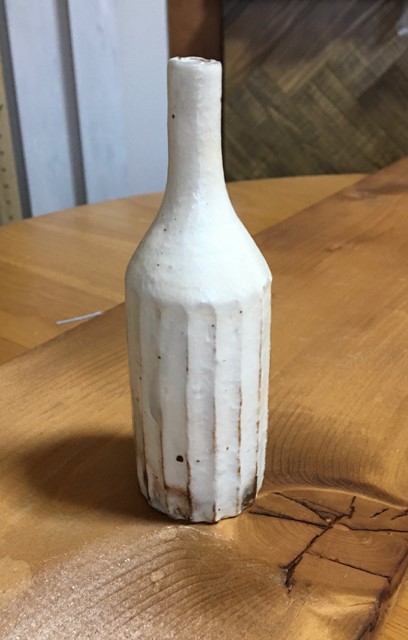古谷浩一　花器ミニボトル型　鉄散線彫