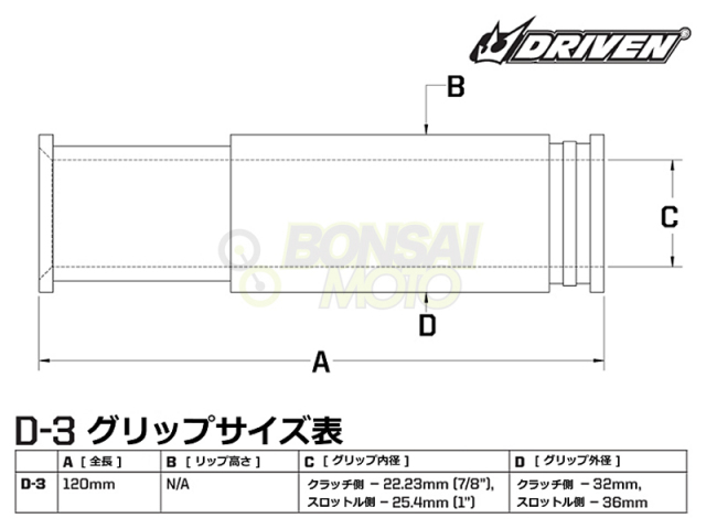 DRIVEN（ドリブン）D3グリップサイズ表
