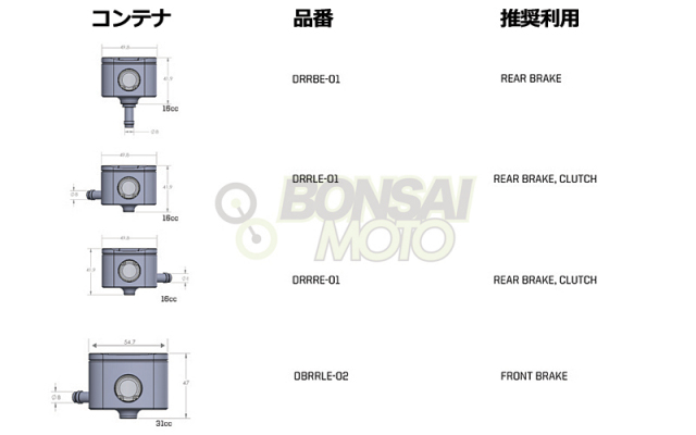 DRIVEN（ドリブン）フルードコンテナサイズ表