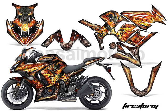 johnrev9　Kawasaki カウル 黒/赤/白 ストライプデザイン Kawasaki Ninja1000 Sport Bike Graphic Kit (10-16) AMRデカール