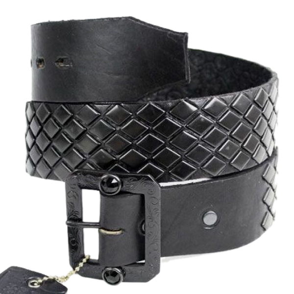 正規取扱HTC BLACK BT009N　Diamond-Shaped Studs Black Leather Belt(ダイアモンドシェイプトスタッズブラックレザーベルト) 32インチ