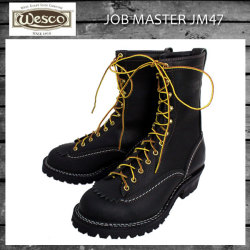 正規 Wescoウエスコ Jobmasterジョブマスター Black ブラック, Lace to Toe, 10height,#100sole JM47