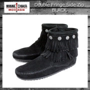 正規取扱店 MINNETONKA(ミネトンカ)Double Fringe Side Zip Boot(ダブルフリンジ サイドジップブーツ)#699 BLACK レディース MT017