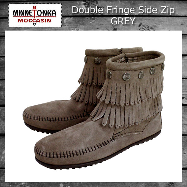 正規取扱店 MINNETONKA(ミネトンカ)Double Fringe Side Zip Boot(ダブルフリンジ サイドジップブーツ)#691T GREY レディース MT020