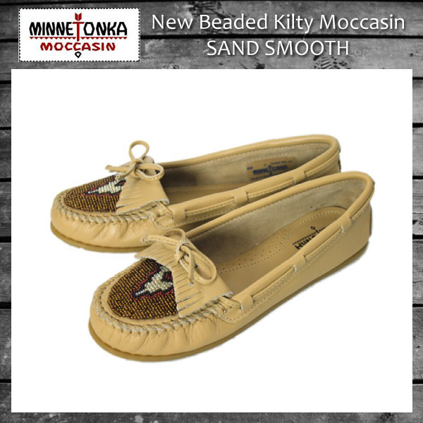 正規取扱店 MINNETONKA(ミネトンカ) New Beaded Kilty Moccasin(ニュービーディッドキルティモカシン)#637 SAND SMOOTH レディース MT036