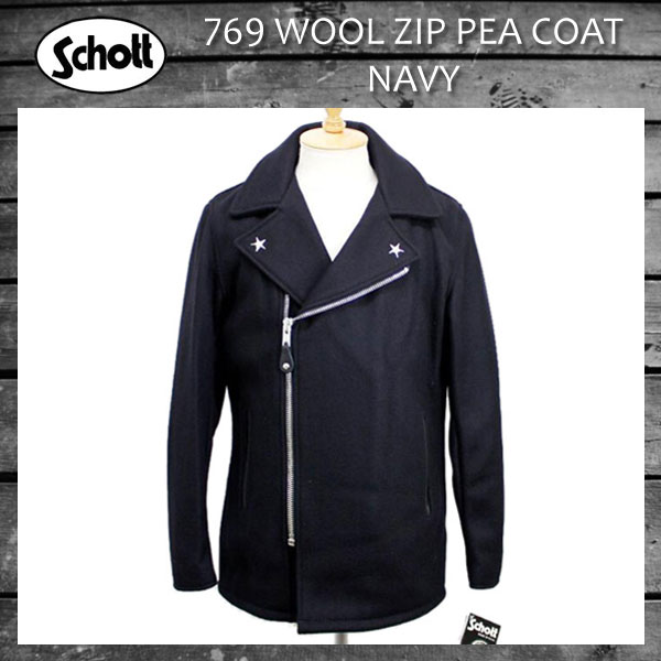 正規取扱 SCHOTT(ショット) 769 WOOL ZIP PEA COAT(ウールジップピーコート） ネイビー