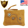 正規取扱店 HTC(Hollywood Trading Company) Suede Pouch Wallet #125 スウェード ポーチウォレット ライトブラウンレザーxシルバースタッズxターコイズ