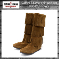 正規取扱店 MINNETONKA(ミネトンカ)Calf Hi 3-Layer Fringe Boot(カーフハイ3レイヤーフリンジブーツ)#1638 DUSTYBROWN レディース MT054