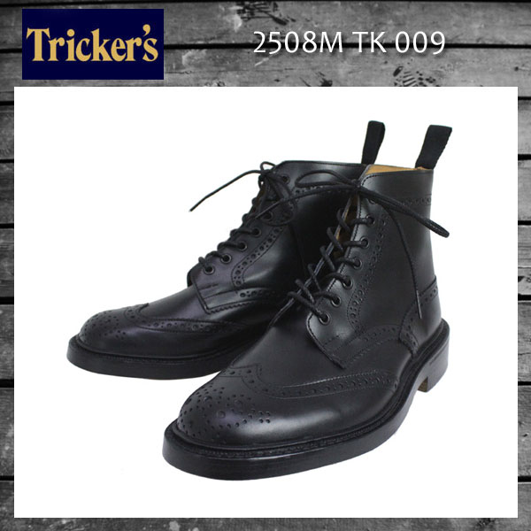 正規取扱店 Tricker's トリッカーズ 2508M COUNTRY BROGUE(カントリーブローグ) ダブルレザーソール ブラックボックスカーフ TK009