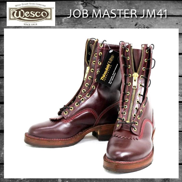 正規 Wescoウエスコ Jobmaster,  Burgundy, Leather Lining Thinsulate, 10height, 705sole, Western Toe, Lace in Zipper, JM41