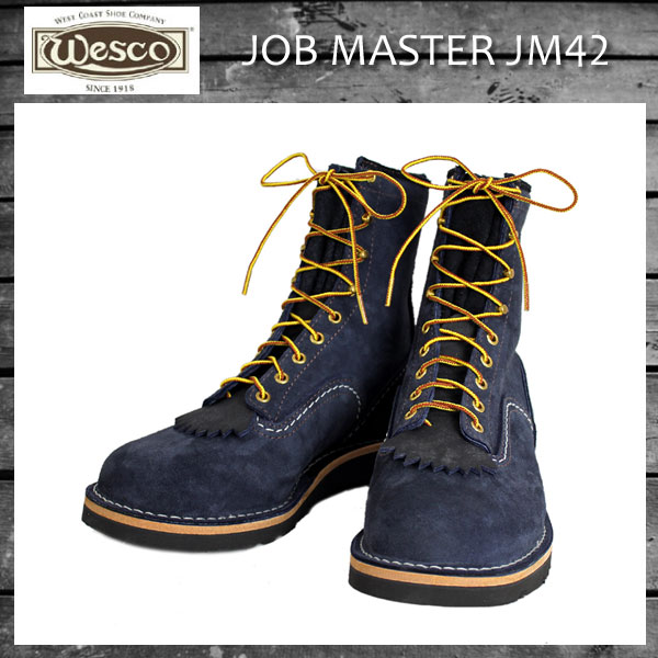 正規 Wescoウエスコ Jobmasterジョブマスター Navy Rough Out ネイビーラフアウト,  Semi Lace to Toe, 8height,#4014sole JM42