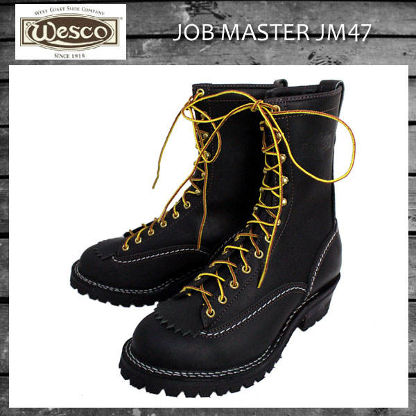 正規 Wescoウエスコ Jobmasterジョブマスター Black ブラック, Lace to Toe, 10height,#100sole JM47