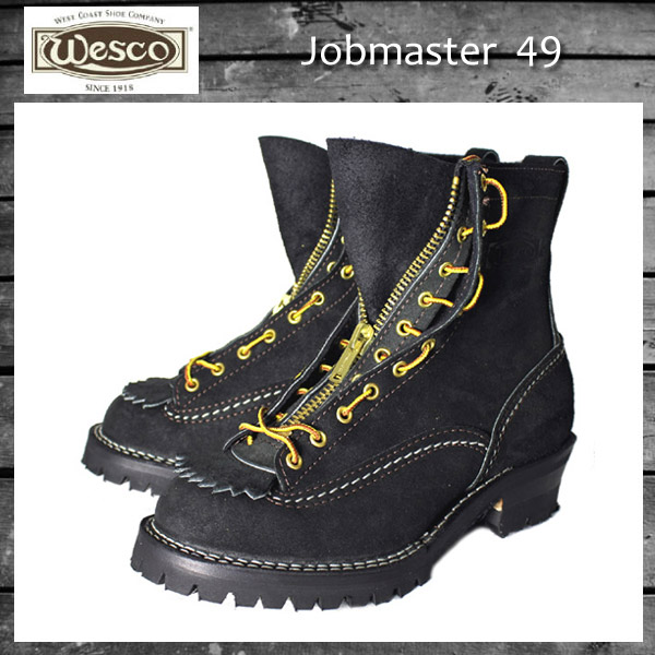 正規 Wescoウエスコ Jobmasterジョブマスター Black Rough Out ブラックラフアウト,Lace to Toe,8height,#100sole,Lace in Zipper JM49