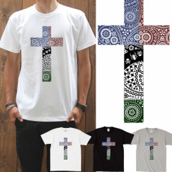 半袖 Tシャツメンズ【ペイスリーCROSS/prd047】【Tシャツパラダイス・2p5000円送無】バンダナ・十字架【メール便送料無料】通販 楽天カード分割/05P03Dec16