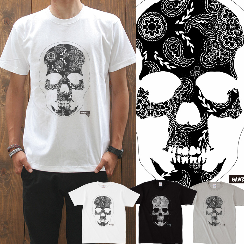 半袖 Tシャツメンズ【ペイズリースカル/prd042】【Tシャツパラダイス・まとめ買割引・2p5000円送無】バンダナガイコツ【メール便送料無料】通販 楽天カード分割/05P03Dec16