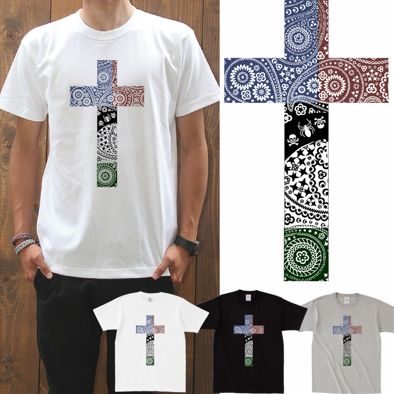 半袖 Tシャツメンズ【ペイスリーCROSS/prd047】【Tシャツパラダイス・2p5000円送無】バンダナ・十字架【メール便送料無料】通販 楽天カード分割/05P03Dec16