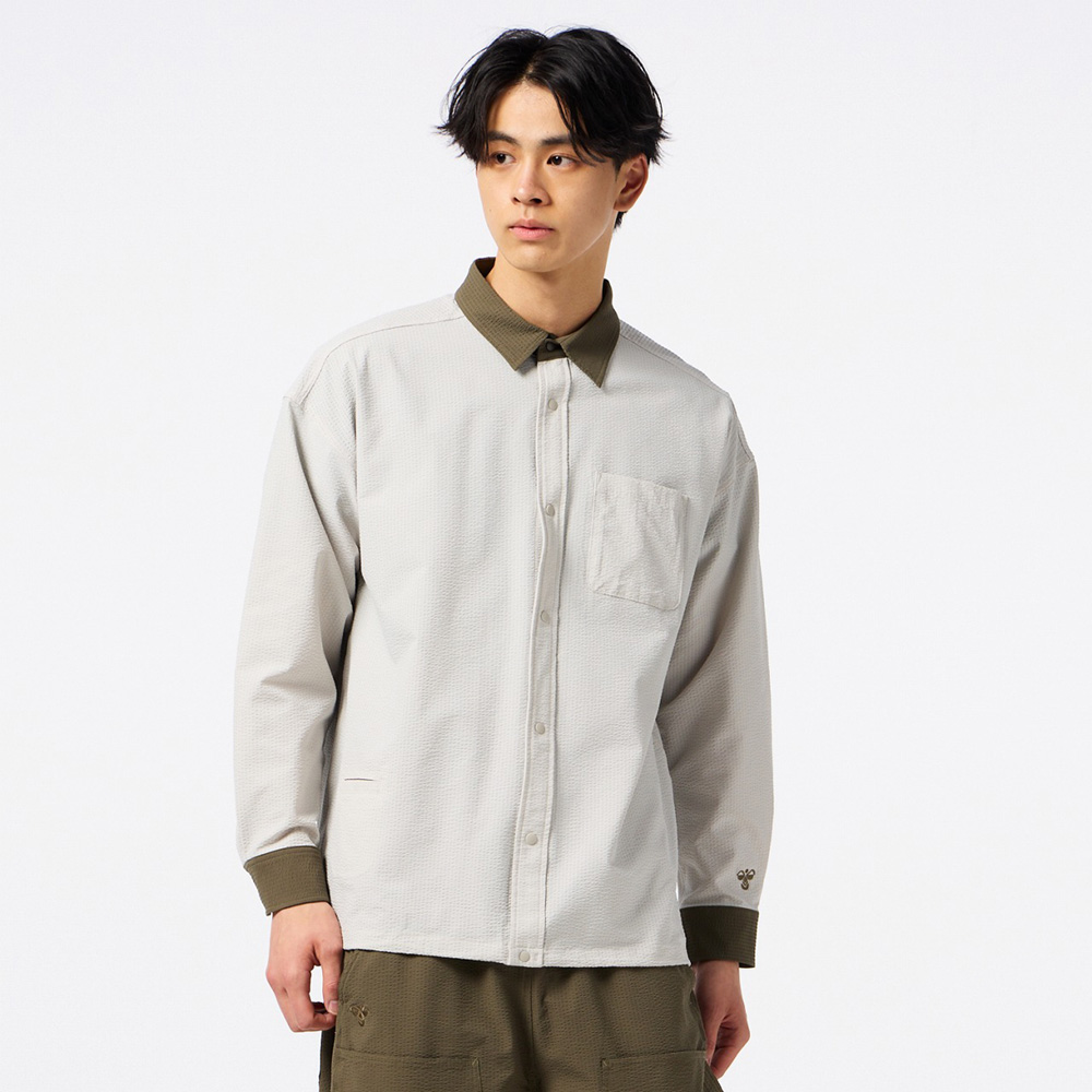 hummelヒュンメルPLAYSEERSUCKERL/SFULL-BUTTONSHIRTPLAYシアサッカー長袖フルボタンシャツHAW4238-951