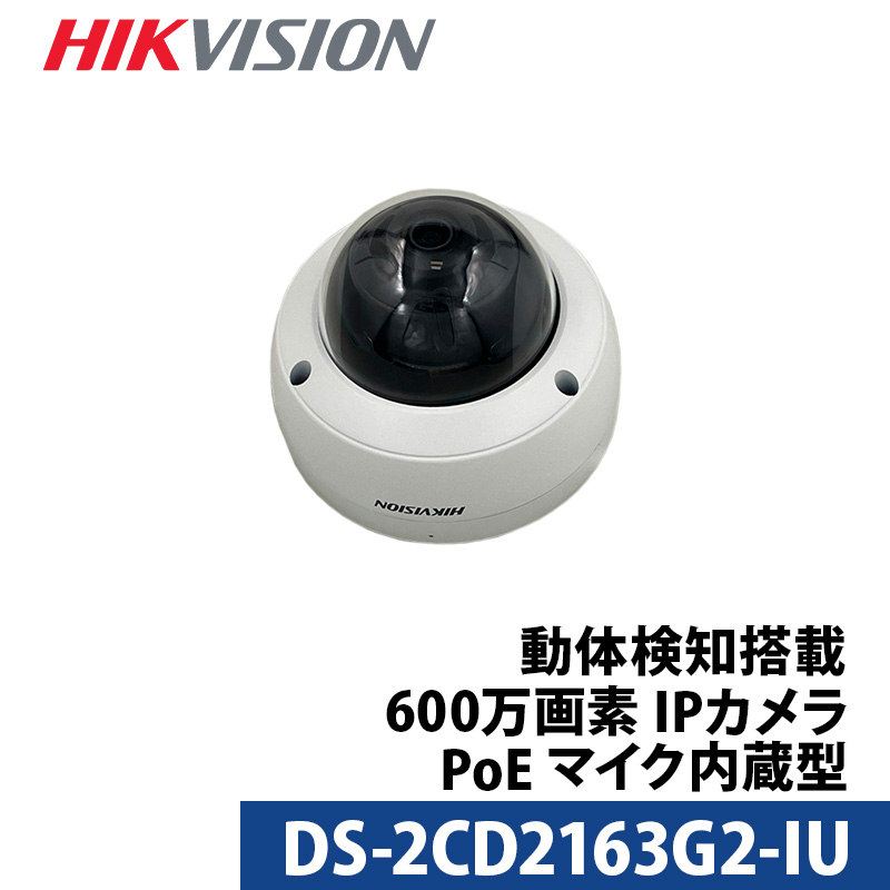 600万画素 動体検知 マイク内蔵 HIKVISION(ハイクビジョン)防犯カメラ IP 屋外屋内 カメラ電源不要 スマホ監視 PoE DS-2CD2163G2-IU ドーム型 レンズサイズ2.8mm