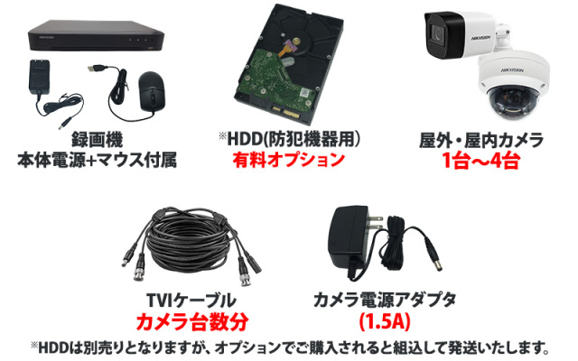 防犯カメラ 屋内屋外 4K アナログ カメラ1〜4台セット