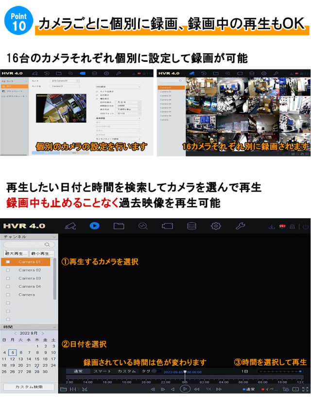 防犯カメラ 屋内屋外 家庭用 500万画素カメラ9〜16台セット