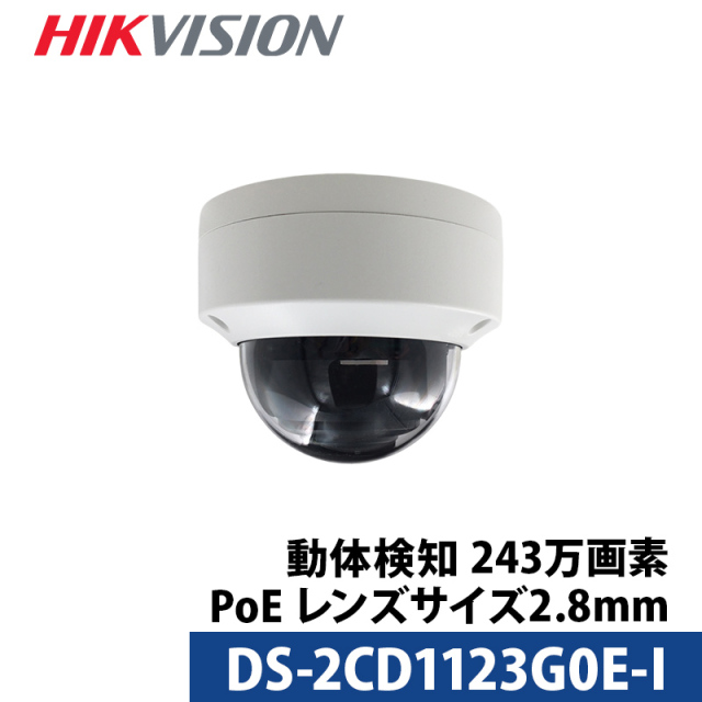 動体検知 HIKVISION 防犯カメラ IP 屋外屋内 カメラ電源不要 スマホ監視 PoE DS-2CD1123G0E-I 243万画素 ドーム型 レンズサイズ2.8mm 送料無料