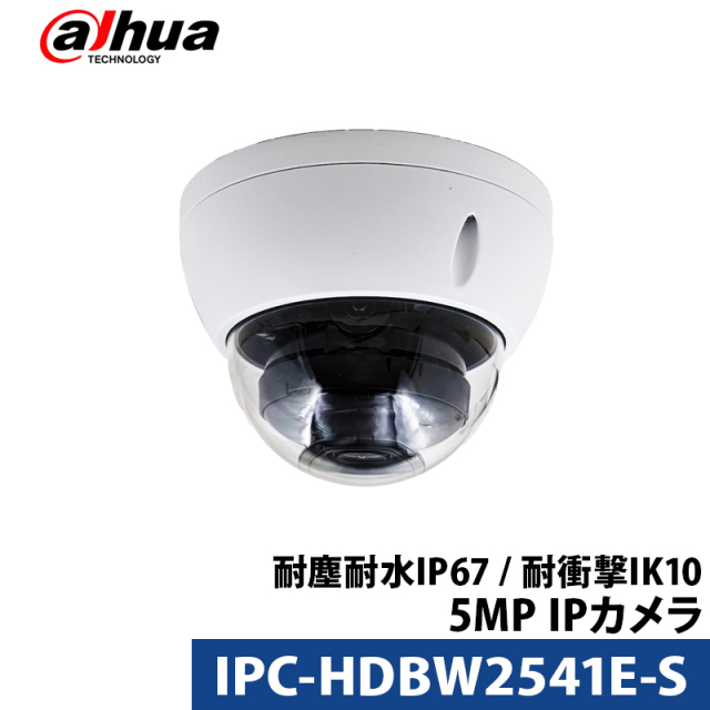 500万画素 Dahua(ダーファ) 防犯カメラ IP 屋外屋内 カメラ電源不要 スマホ監視 PoE IPC-HDBW2541E-S ドーム型 レンズサイズ2.8mm