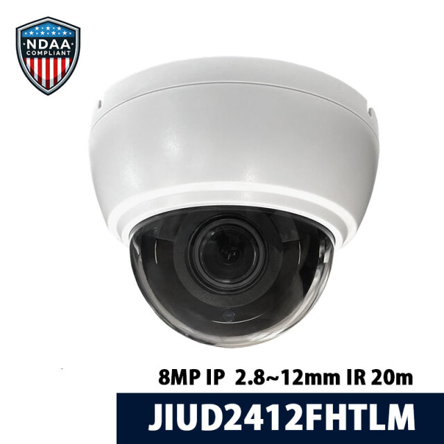 【NDAA準拠】8MP IP 屋内ドームカメラ 2.8~12mm モーターズームレンズ JIUD2412FHTLM
