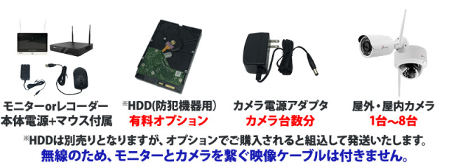 技適】防犯カメラセット ワイヤレス 屋内屋外 300万画素 1～8台セット