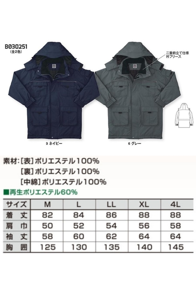 サンエスJIS T8118適合 静電気帯電防止 完全防水防寒コートBO30251