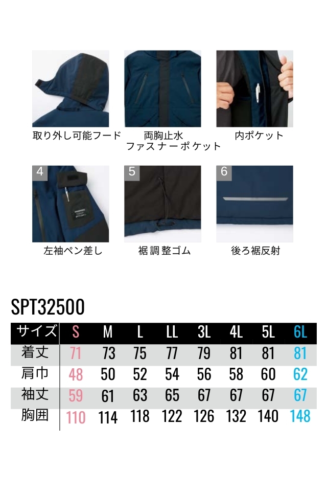 防水・透湿防寒ジャケット SPT32500｜耐水10,000mm・透湿20,000／JIS制