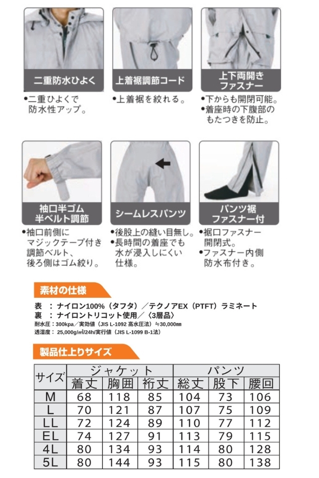 レインウェア上下セット5000