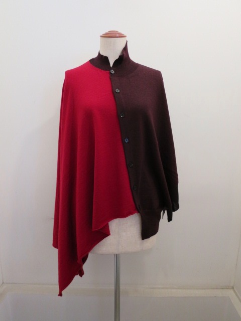 Y's YOHJI YAMAMOTO (ワイズ　ヨウジヤマモト) 14Gウール天竺配色ショートケープカーデ：レッド