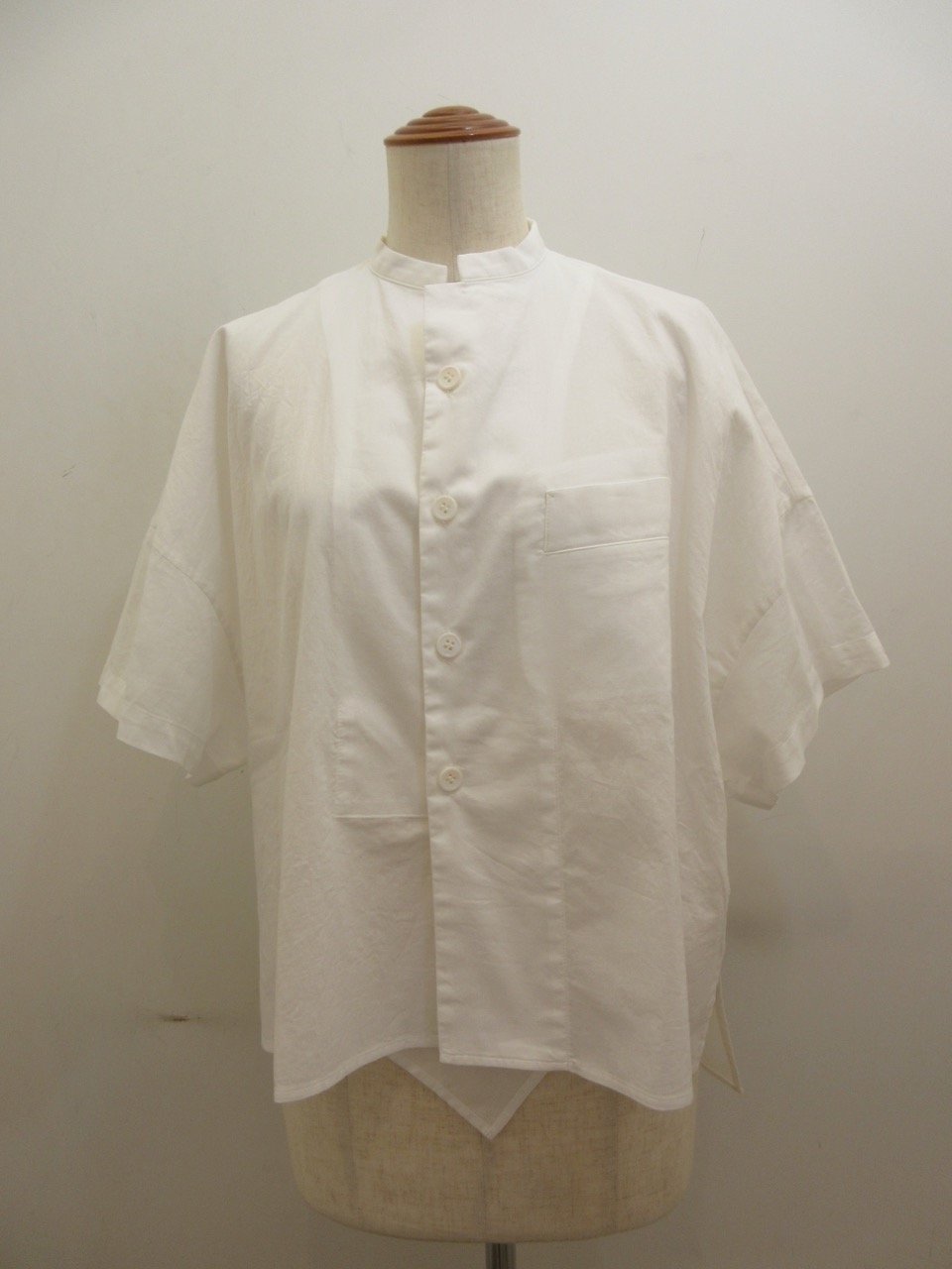 Y's YOHJI YAMAMOTO (ワイズ　ヨウジヤマモト) コットン薄ツイル半袖BOXシャツ：ホワイト