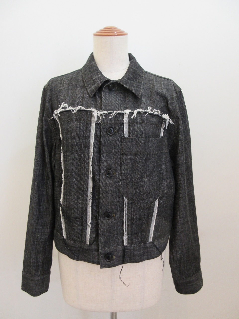 Y's YOHJI YAMAMOTO (ワイズ　ヨウジヤマモト) 8ozルーズデニム配色ST製品洗い断ち切り切り替えaGジャン：ブラック：ブラック