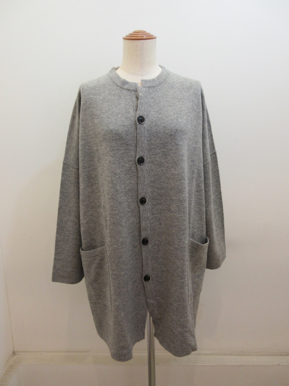 KEI Hayama PLUS(ケイハヤマプリュス) 12Gスパーメリノウールビッグカーディガン:杢グレー