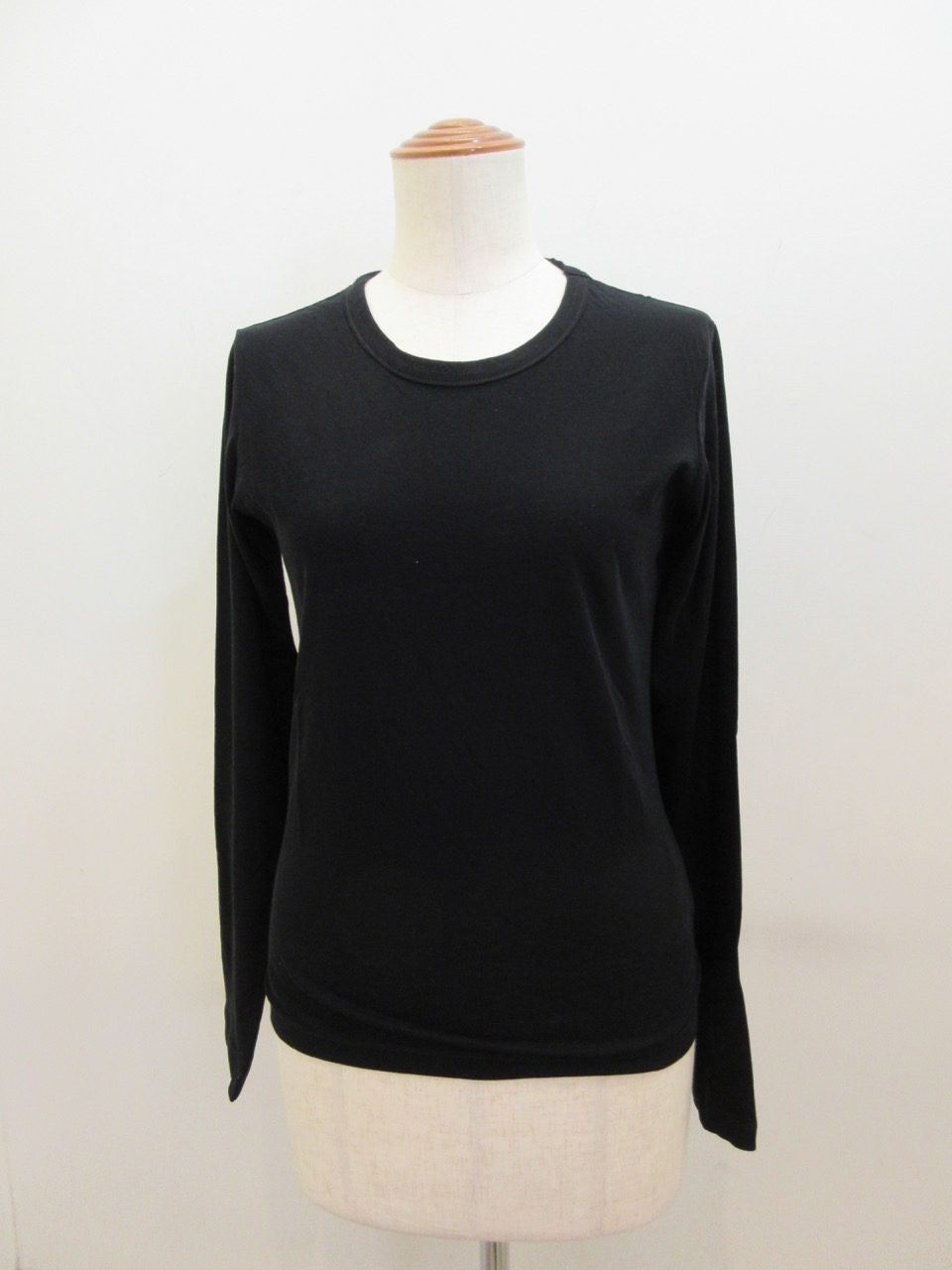 Y's YOHJI YAMAMOTO (ワイズ　ヨウジヤマモト) コットン強撚天竺定番丸首長袖Tシャツ:ブラック