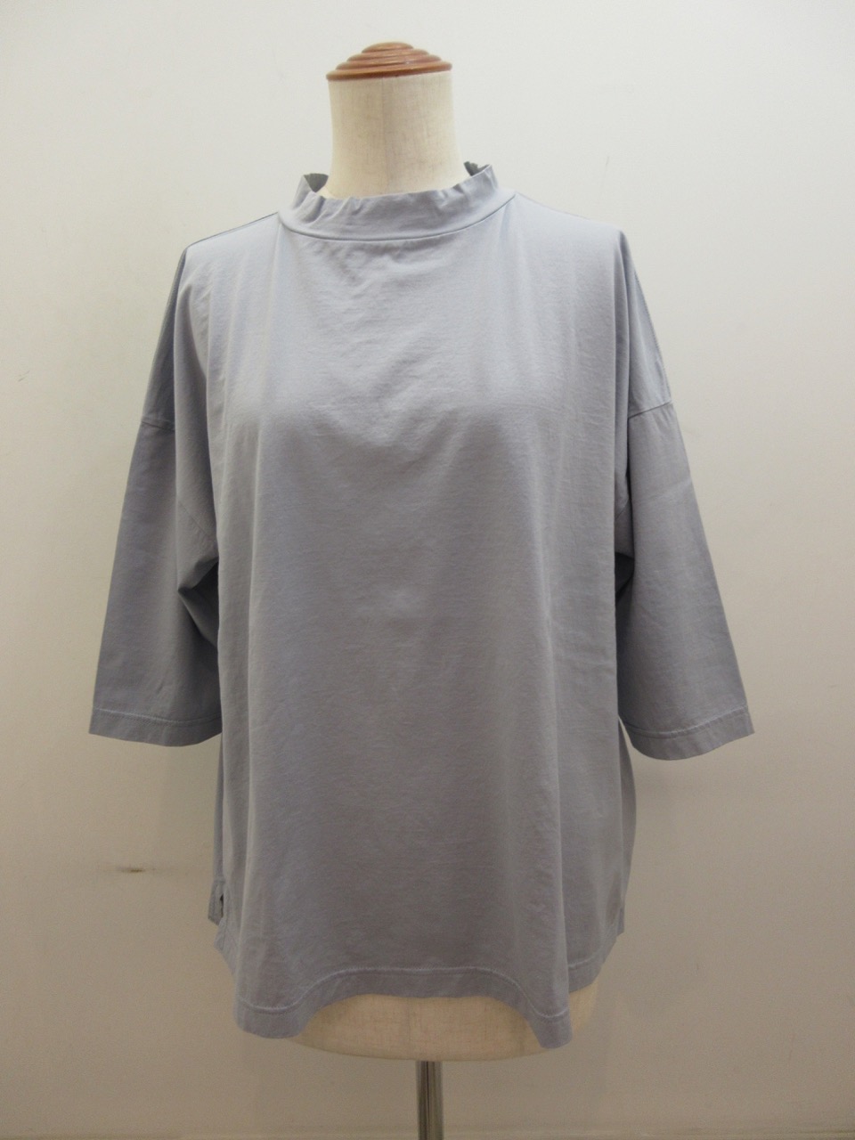 KEI Hayama PLUS(ケイハヤマプリュス)スーピマ天竺台襟六分袖Tシャツ:サックス