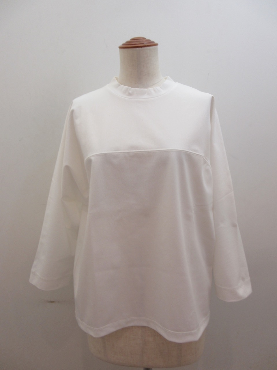 KEI Hayama PLUS(ケイハヤマプリュス) ドライトリコット立ち襟長袖Tシャツ：ホワイト