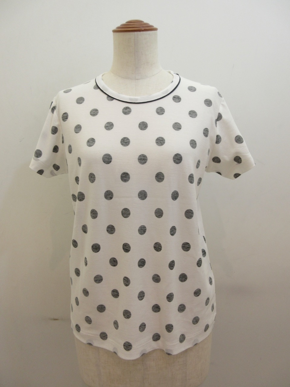 Y's YOHJI YAMAMOTO (ワイズ　ヨウジヤマモト) 強撚水玉プリント天竺Y’sステッチ半袖Tシャツ：オフホワイト