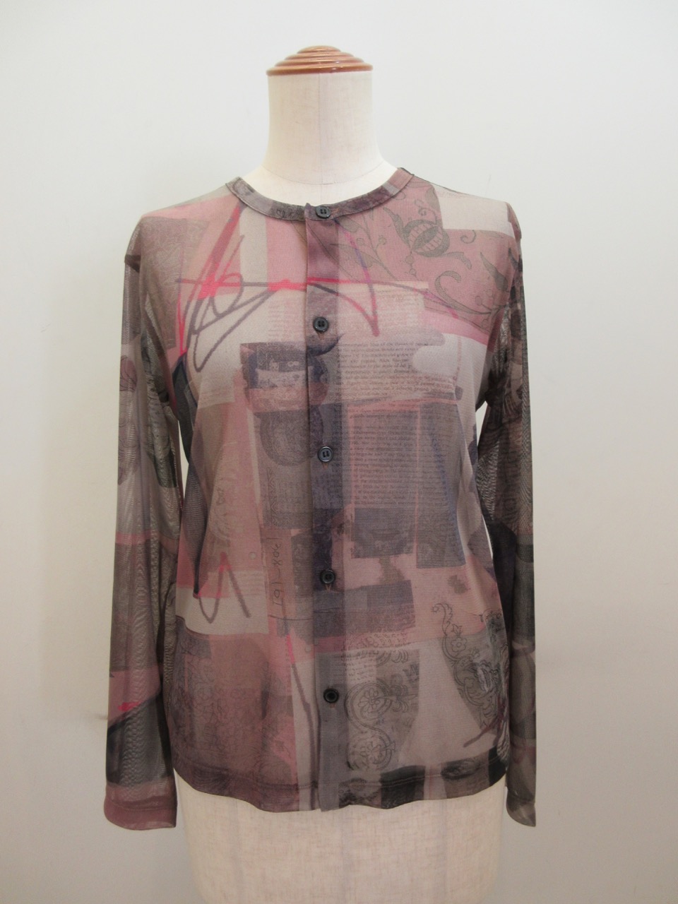 Y's YOHJI YAMAMOTO (ワイズ　ヨウジヤマモト) チュールレースコラージュプリント長袖カーディガン：ピンク