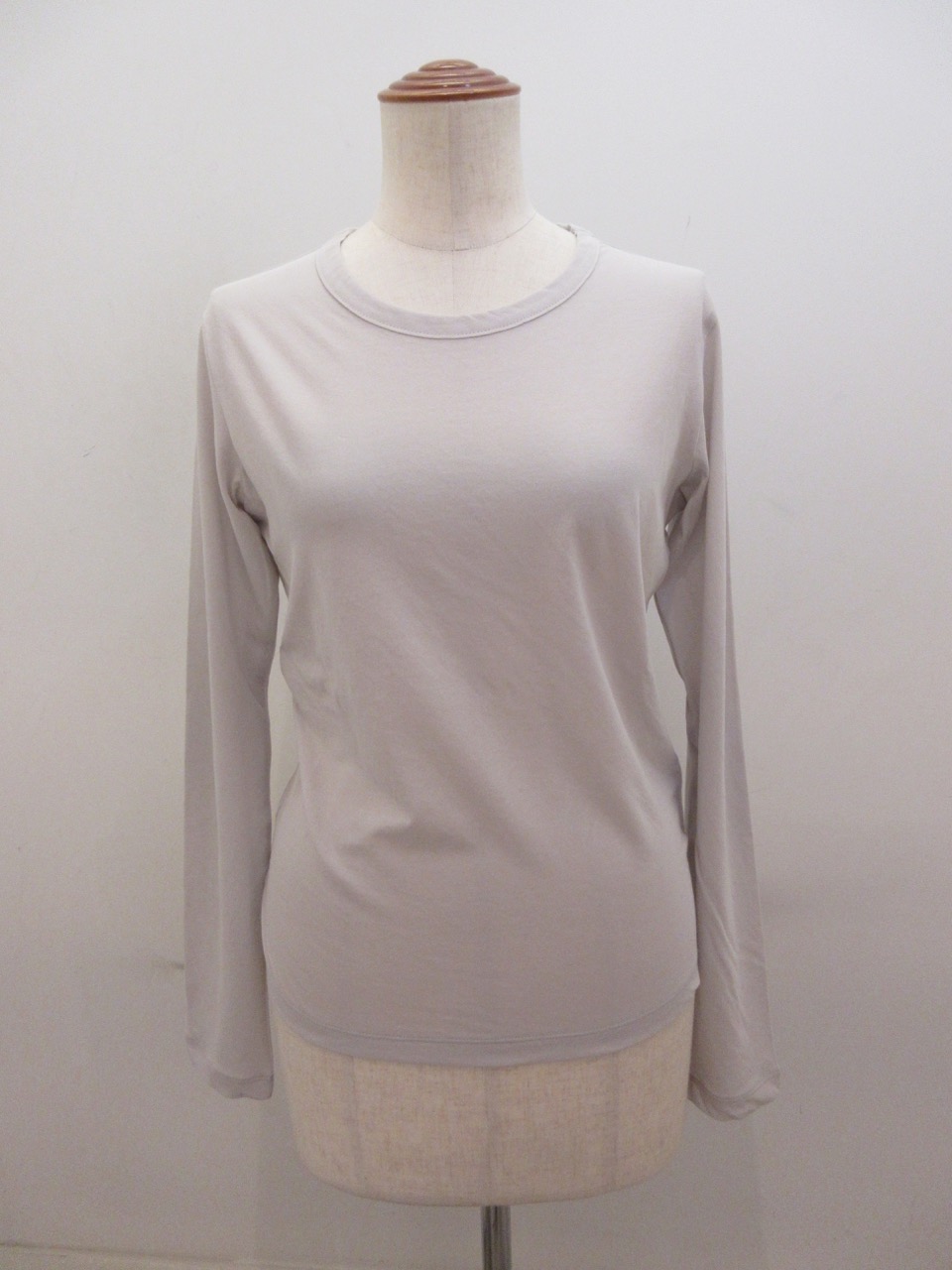 Y's YOHJI YAMAMOTO (ワイズ　ヨウジヤマモト) コットン強撚天竺定番丸首長袖Tシャツ：ライトグレー