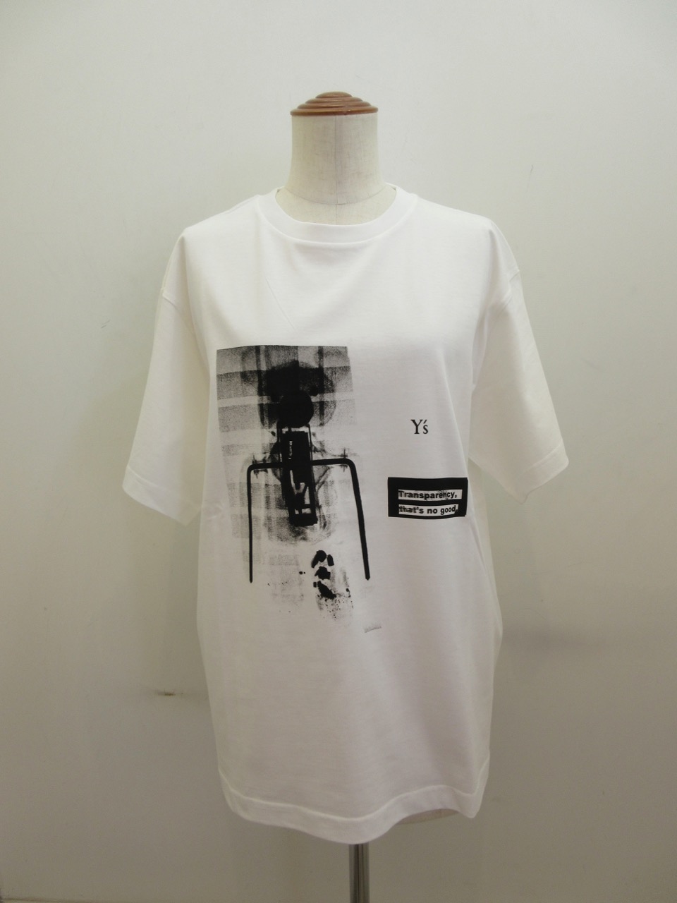 Y's YOHJI YAMAMOTO (ワイズ　ヨウジヤマモト) コットン天竺Y’sクマ柄顔料プリント半袖Tシャツ：ホワイト