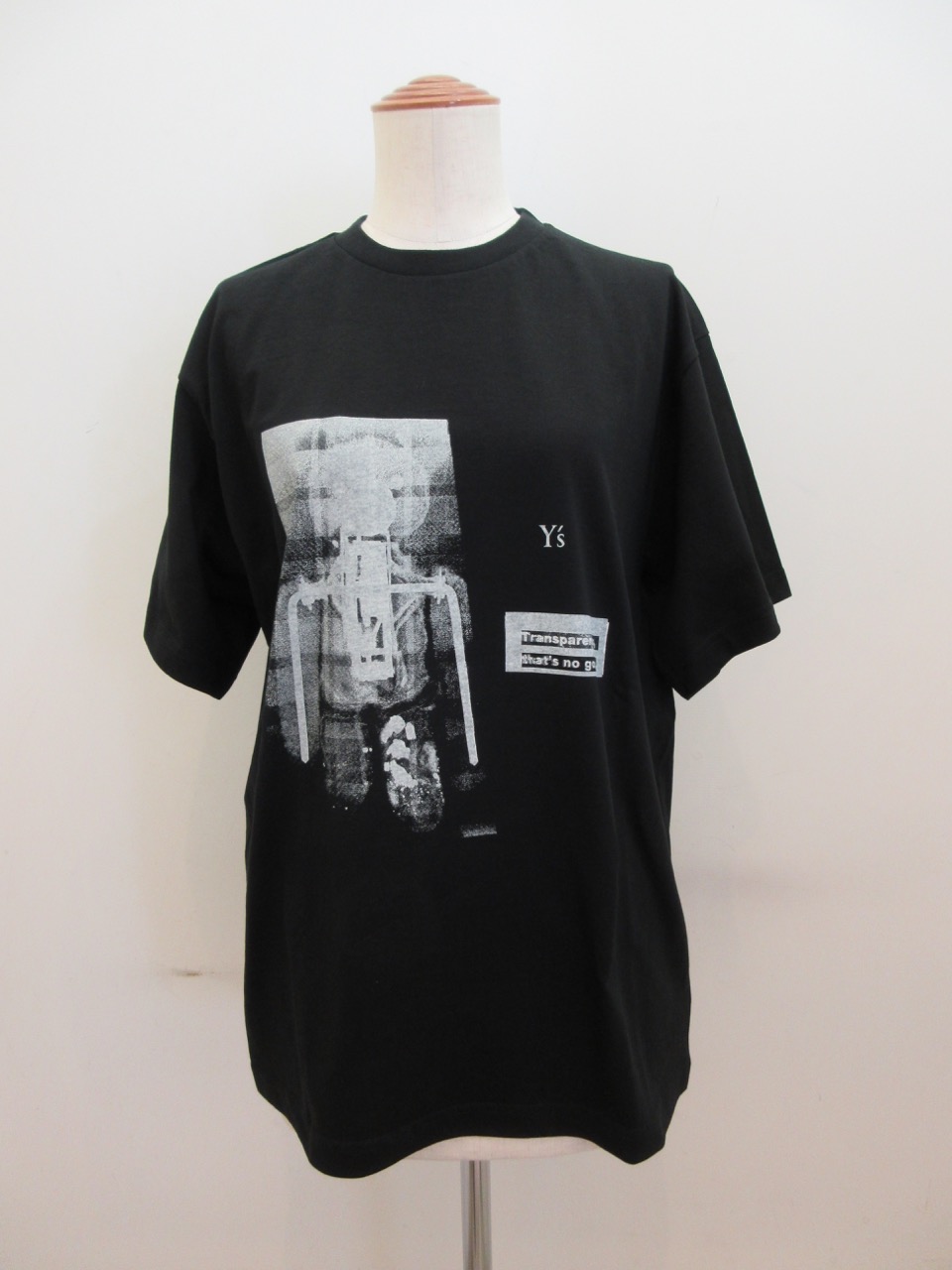 Y's YOHJI YAMAMOTO (ワイズ　ヨウジヤマモト) コットン天竺Y’sクマ柄顔料プリント半袖Tシャツ:ブラック