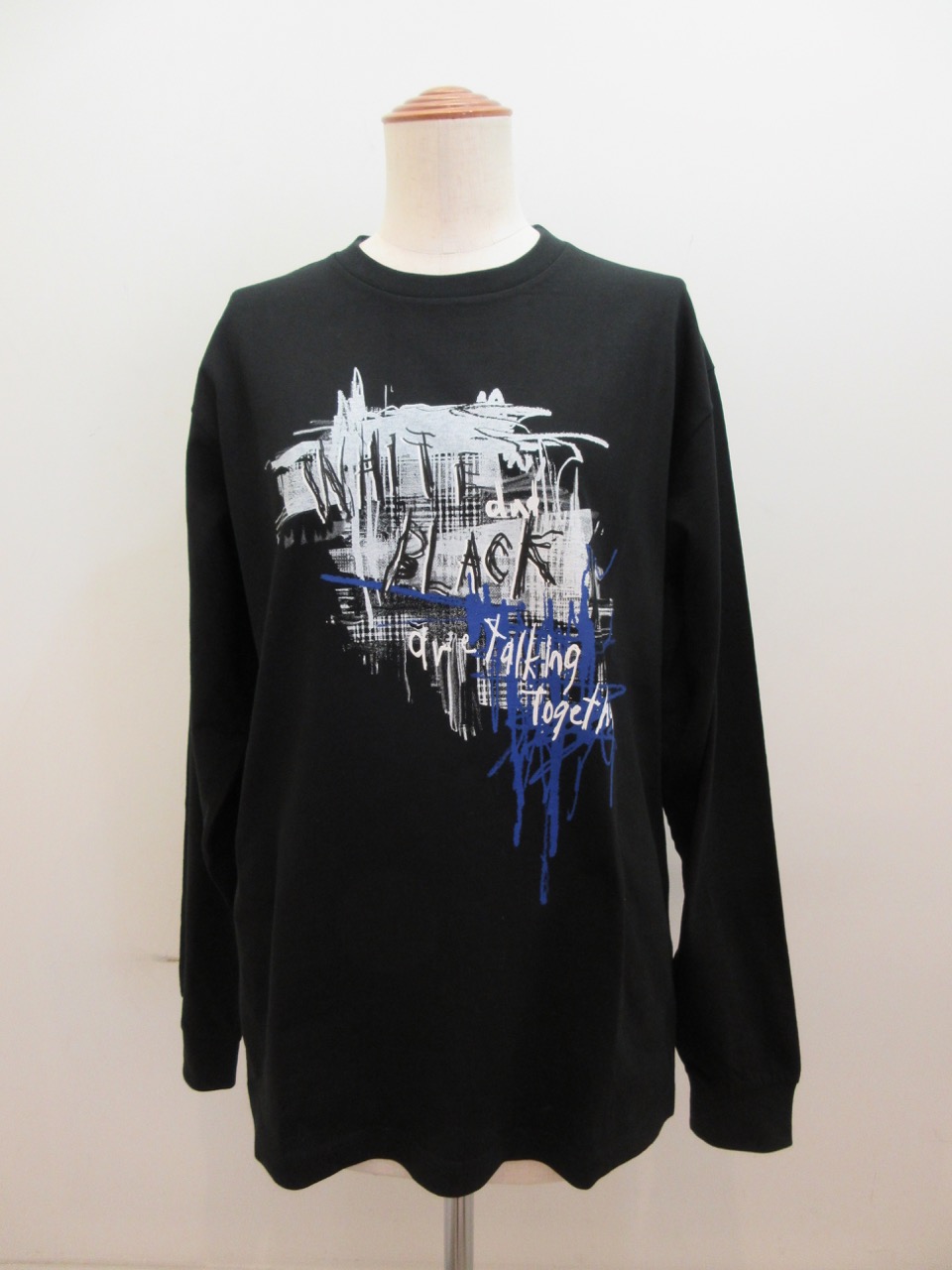 Y's YOHJI YAMAMOTO (ワイズ　ヨウジヤマモト) 6.5oz天竺チェックメッセージ顔料プリントTシャツ：ブラック