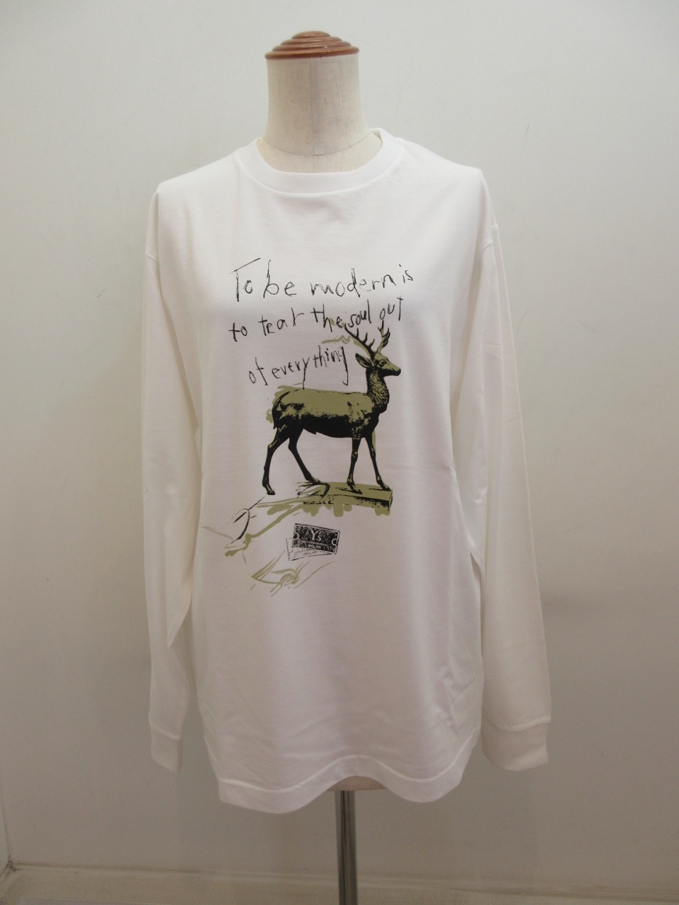 Y's YOHJI YAMAMOTO (ワイズ　ヨウジヤマモト) コットン天竺アニマルメッセージ顔料プリントTシャツ：ホワイト