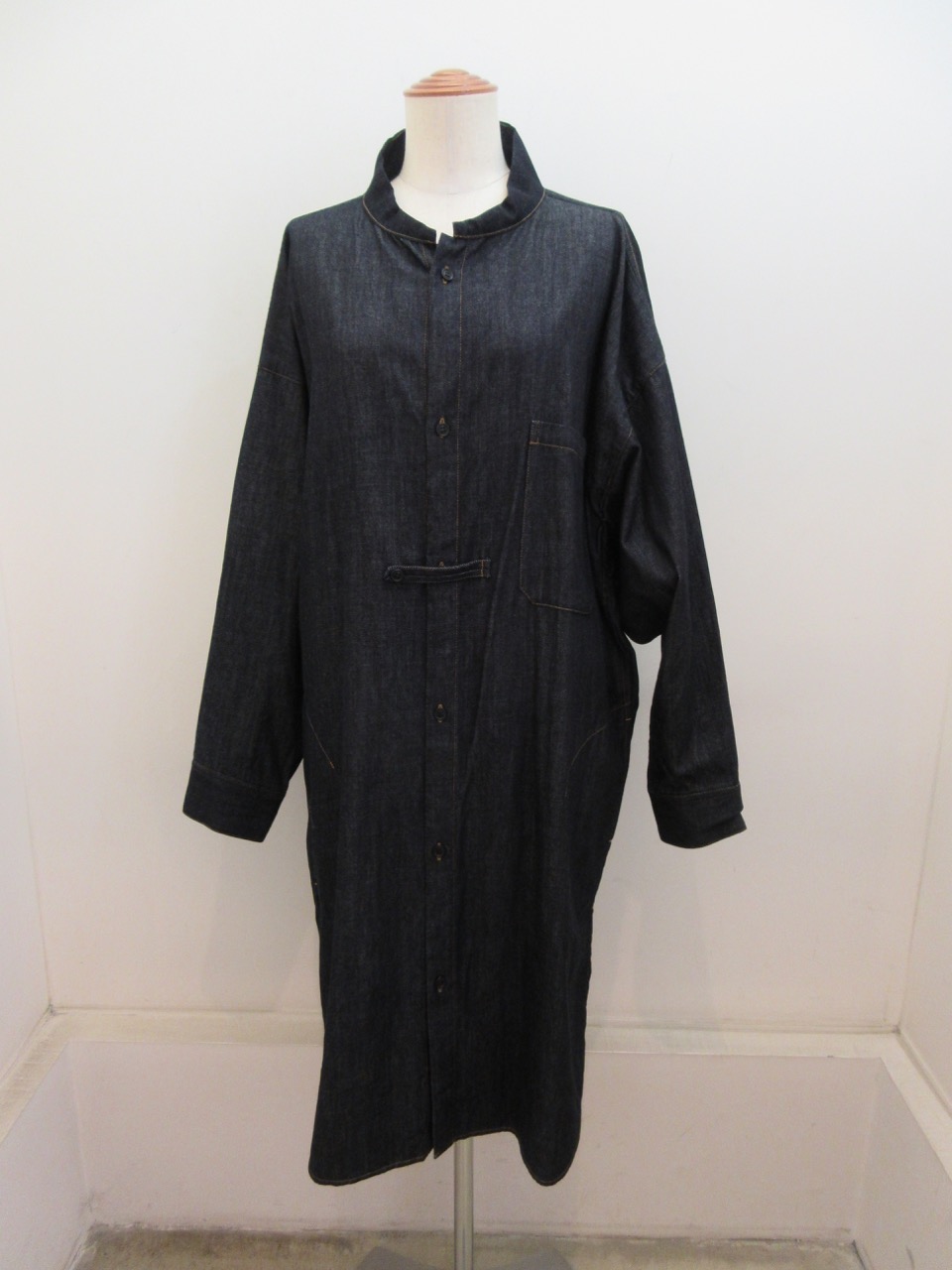 Y's YOHJI YAMAMOTO (ワイズ　ヨウジヤマモト) 6ozデニム配色ST製品洗いはおりシャツドレス：インディゴ