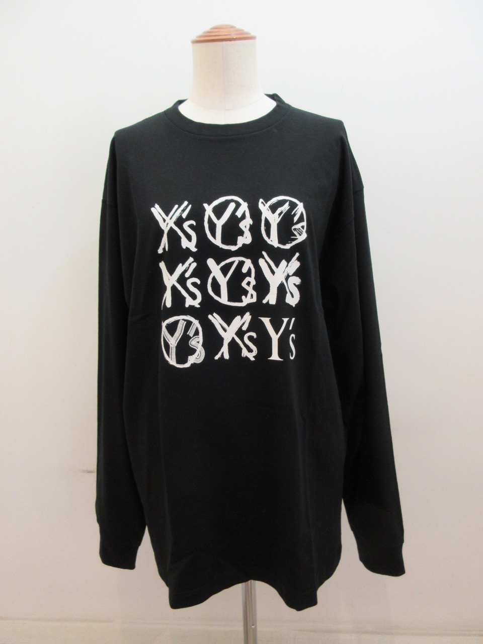 Y's YOHJI YAMAMOTO (ワイズ　ヨウジヤマモト) 6.5オンス天竺Y’s instruct丸首長袖ビッグTシャツ:ブラック