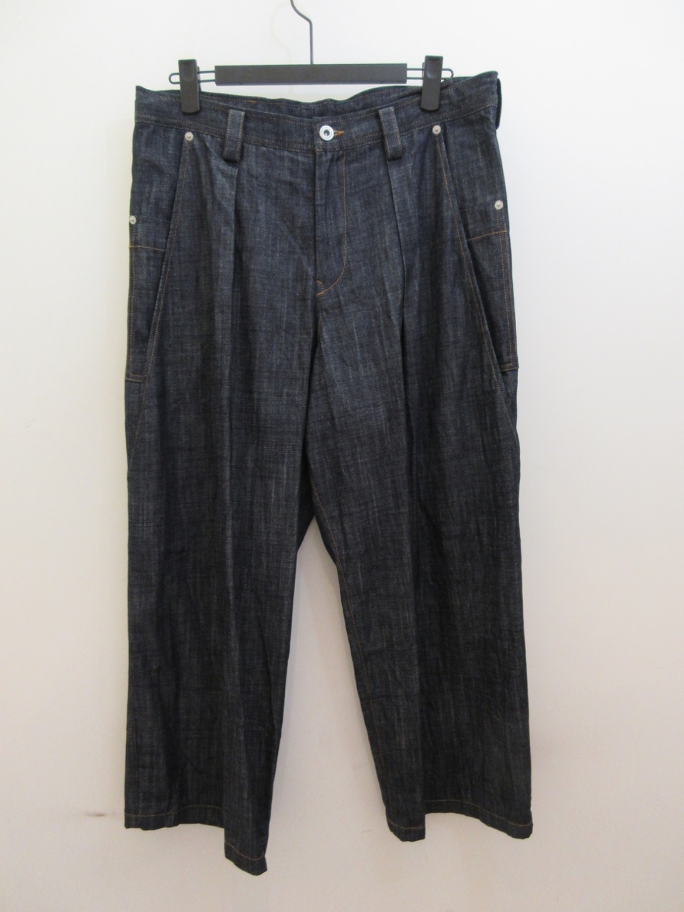 Y's YOHJI YAMAMOTO (ワイズ　ヨウジヤマモト) 6ozデニム配色ST製品洗い前ビッグポケットパンツ：インディゴ